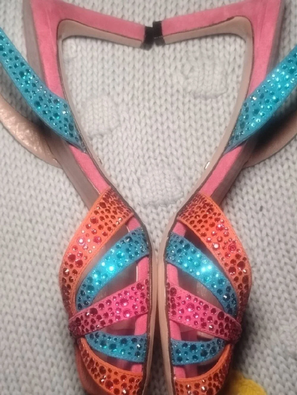 Gucci Pink, Blue & Orange Jeweled Slingback Sandals Heels Sz 7